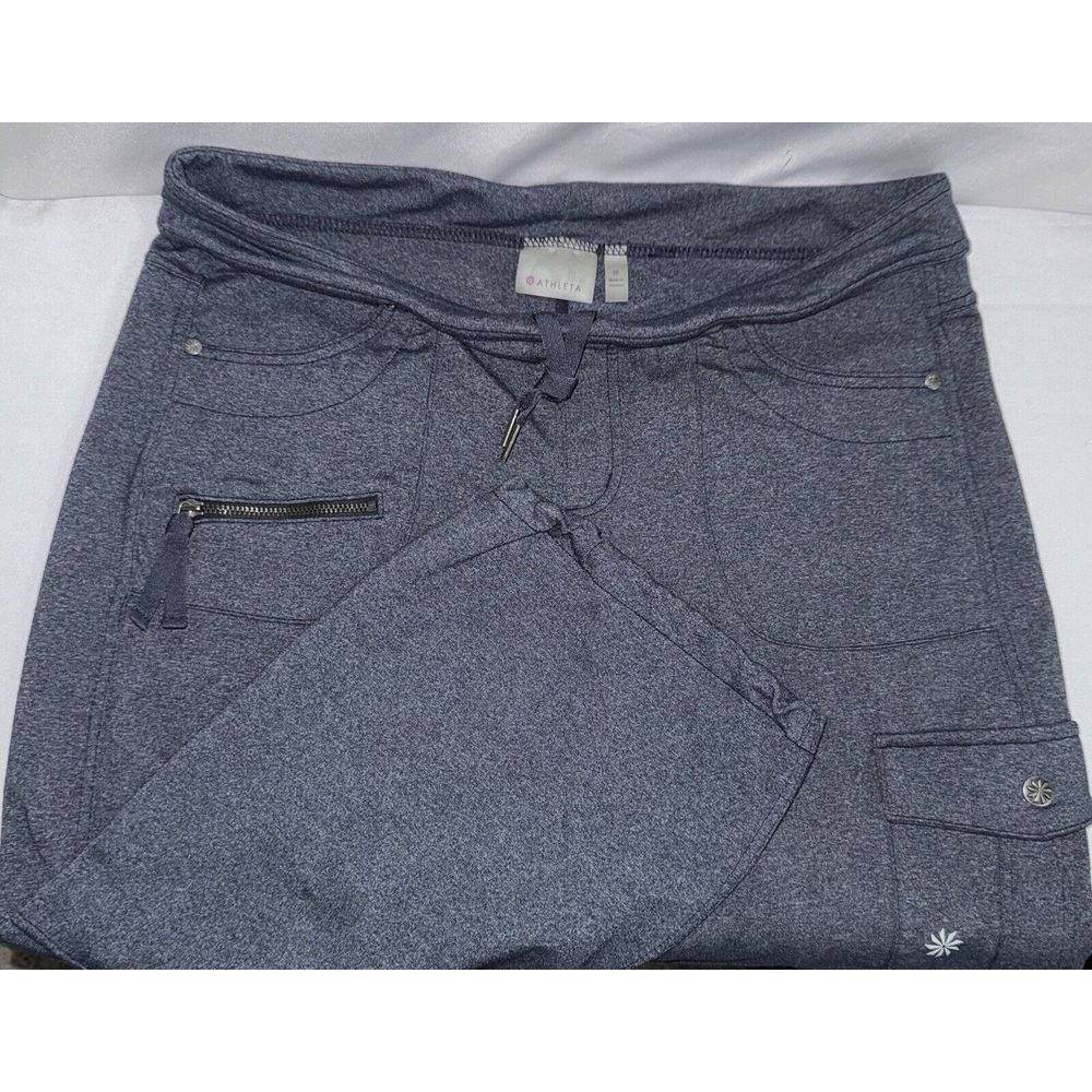 Athleta Endless Cargo‎ Pants Blue Crop Capri Hiking Camping Jersey Knit Size Med